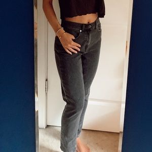 High Waisted Black Wash Mom Jeans